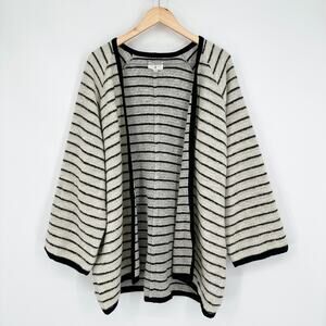 Lou & Grey Oversized Striped Cardigan Wool Blend Open Front Long Sweater, Gray